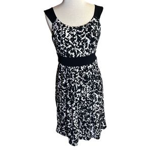 AB Studio Black & White Art Deco Design Dress with Tie Waist. Thick straps